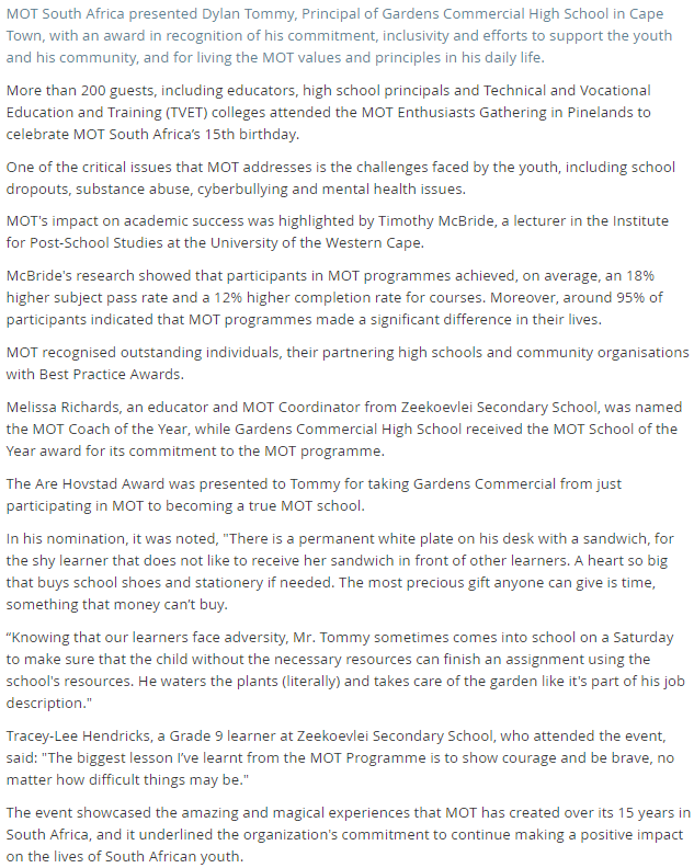 MOT Article WCED News